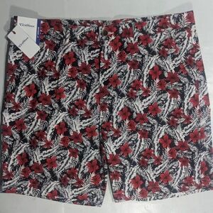 Island Tropical Men 42 Red Floral Hawaiian Cotton Vacation Cruise Shorts